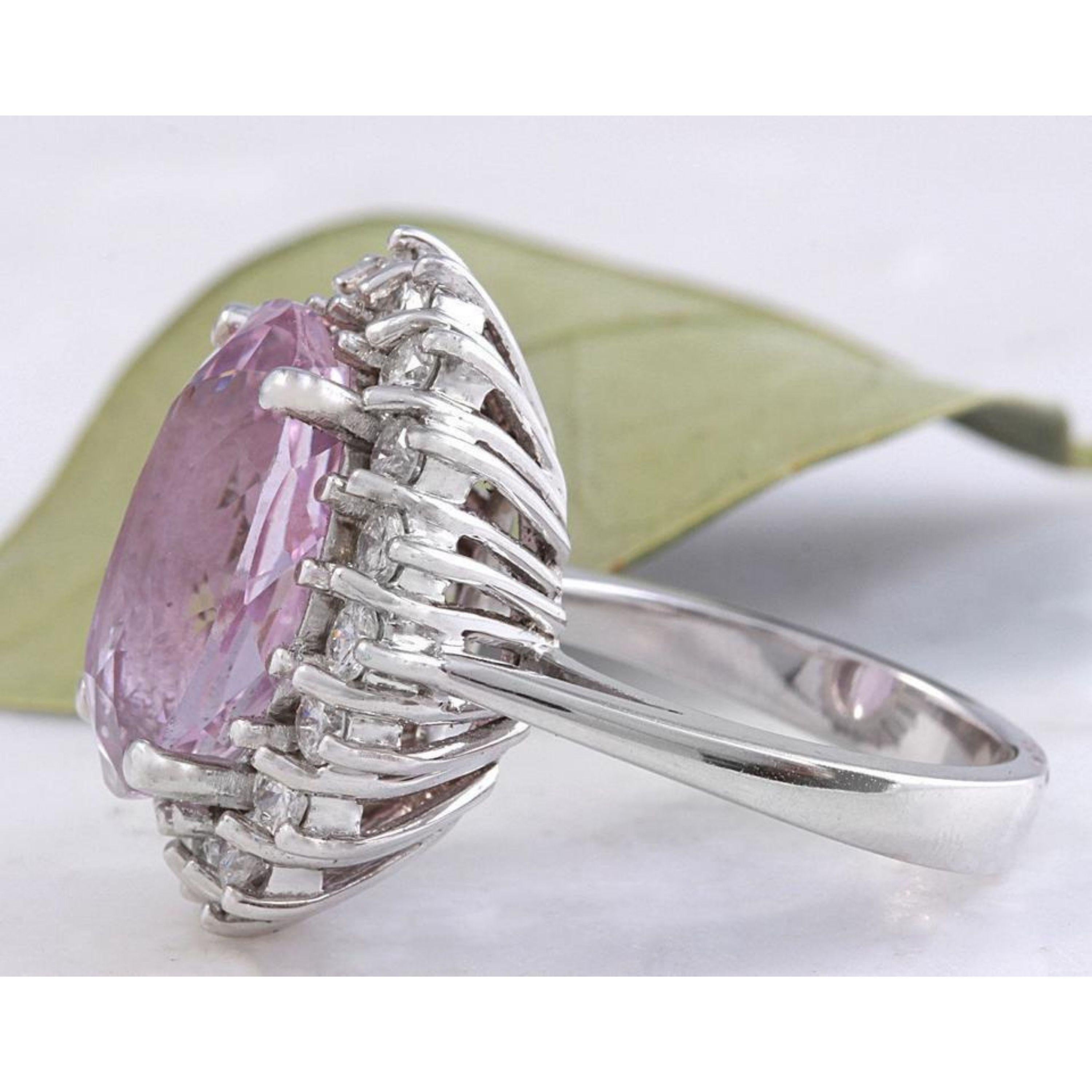 Mixed Cut 12.02 Carat Exquisite Natural Pink Kunzite and Diamond 14K Solid White Gold Ring For Sale