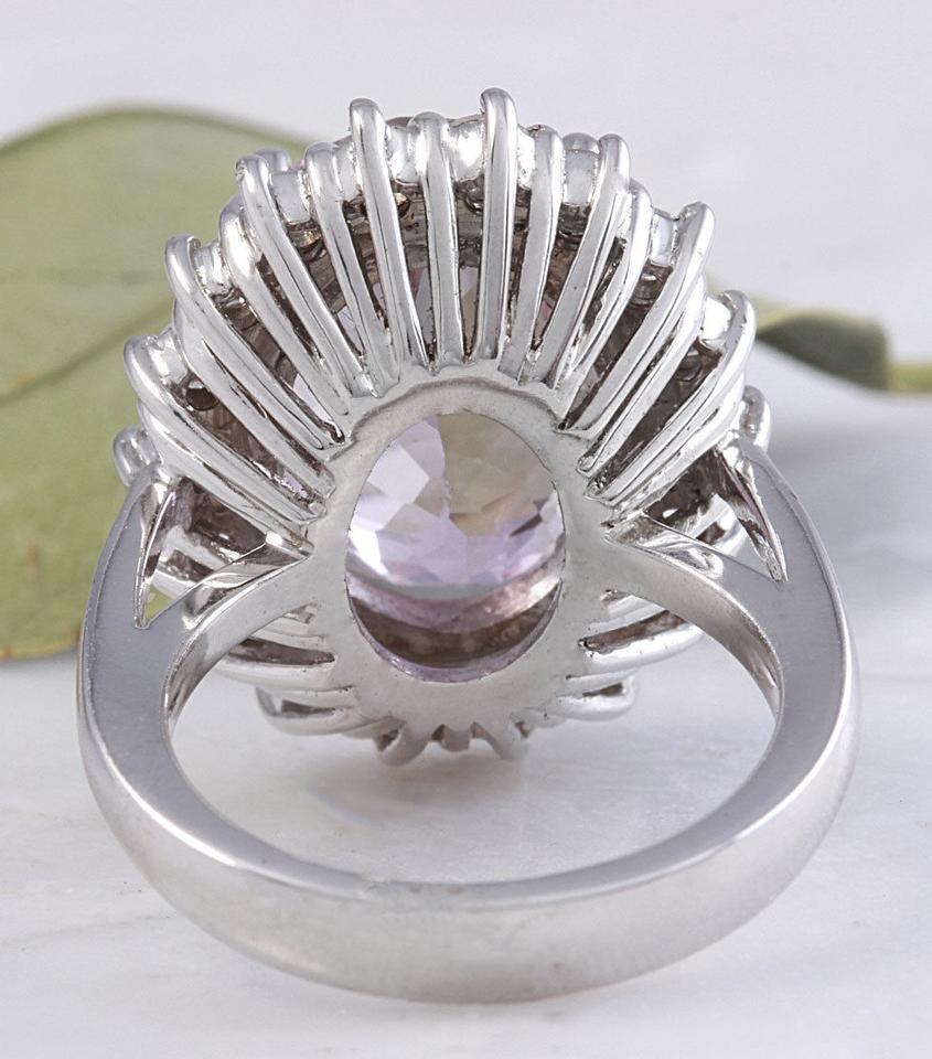 12.02 Carat Exquisite Natural Pink Kunzite and Diamond 14K Solid White Gold Ring For Sale 1