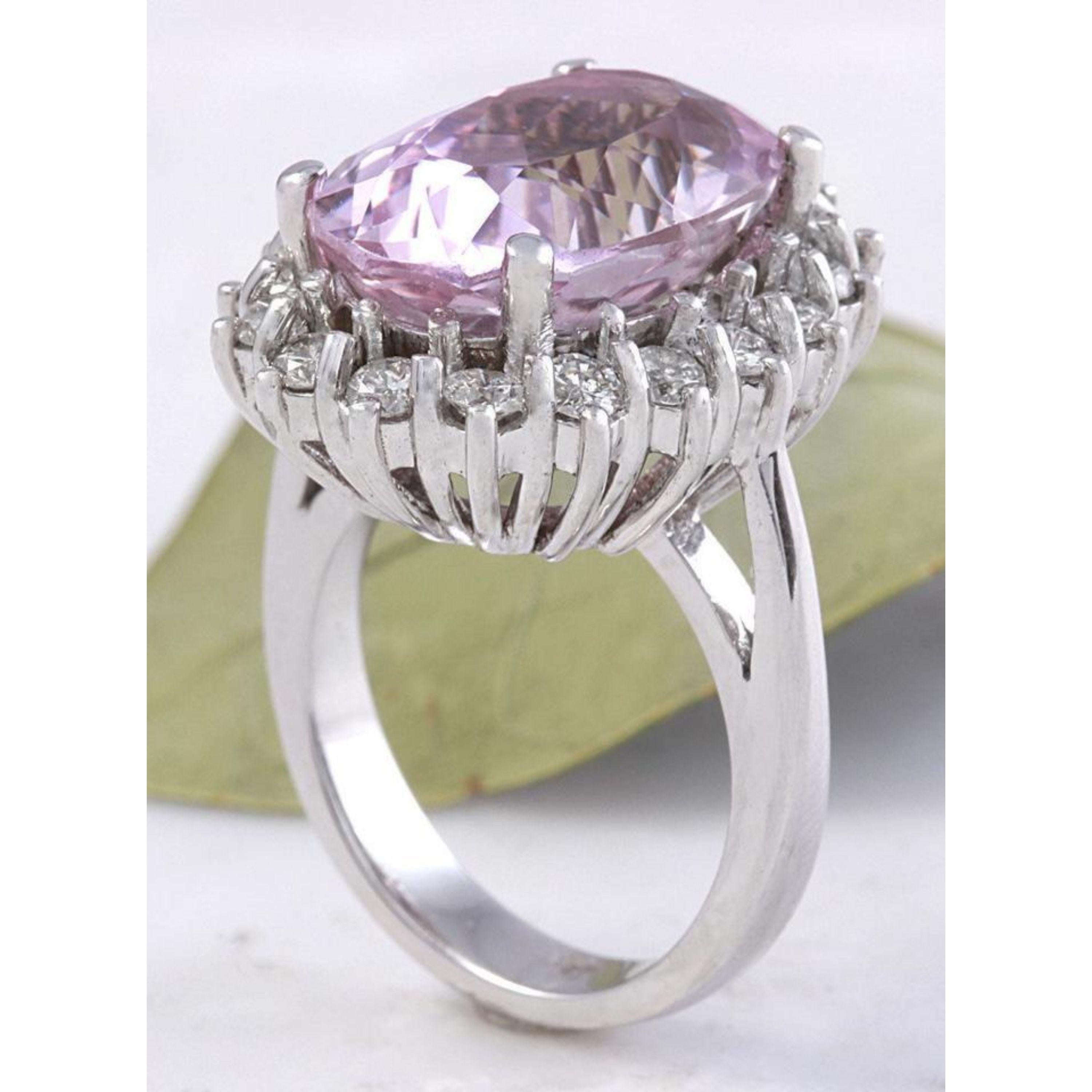 12.02 Carat Exquisite Natural Pink Kunzite and Diamond 14K Solid White Gold Ring For Sale 2