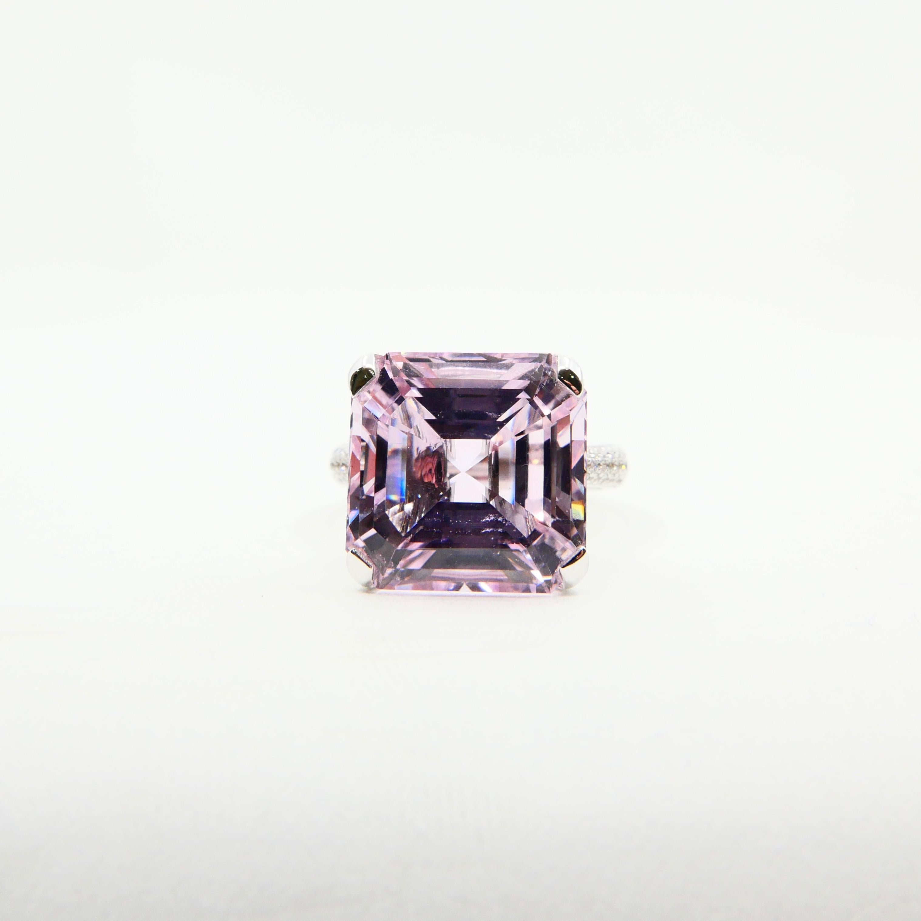 12.02 Ct Asscher Cut Baby Pink Kunzite & Diamond Cocktail Ring, Statement Piece 9