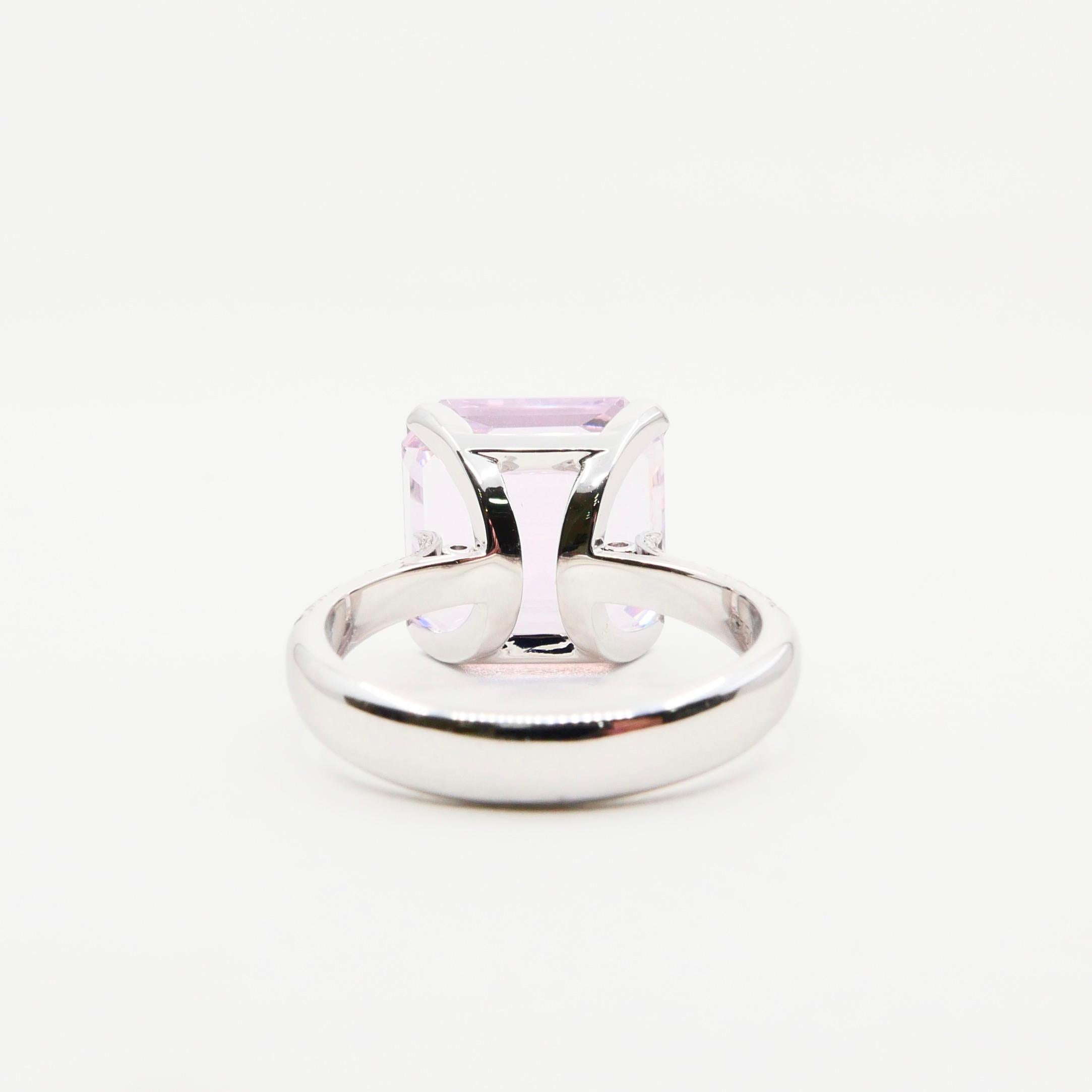 12.02 Ct Asscher Cut Baby Pink Kunzite & Diamond Cocktail Ring, Statement Piece 10