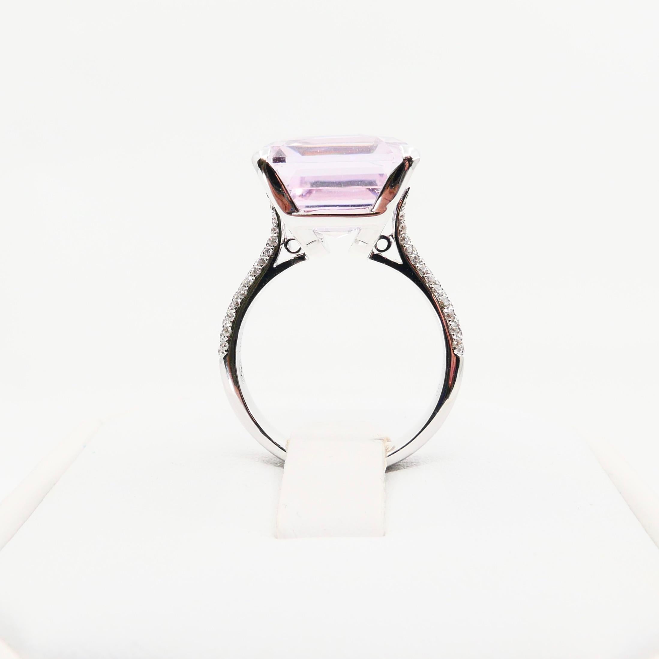 12.02 Ct Asscher Cut Baby Pink Kunzite & Diamond Cocktail Ring, Statement Piece 15
