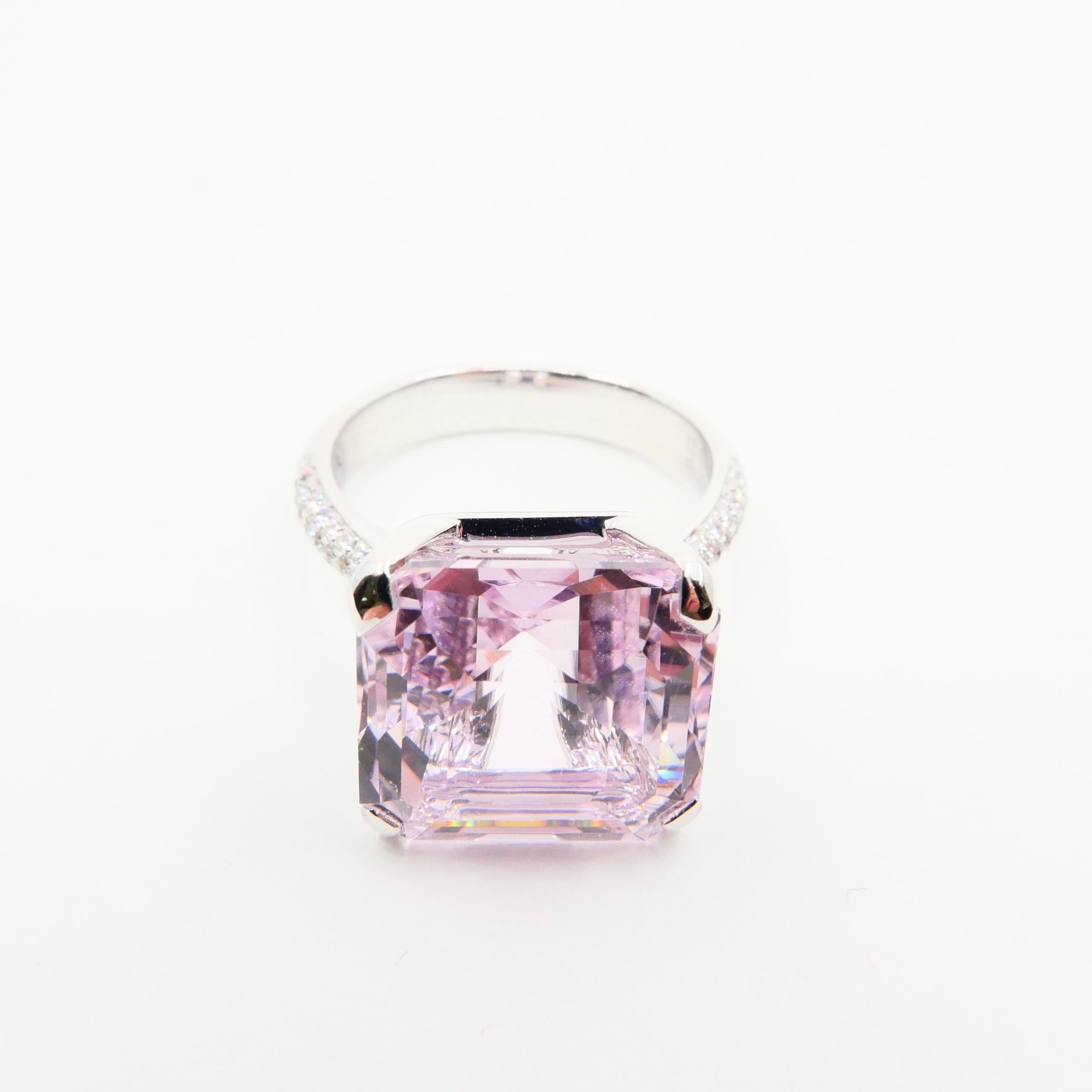 12.02 Ct Asscher Cut Baby Pink Kunzite & Diamond Cocktail Ring, Statement Piece 16