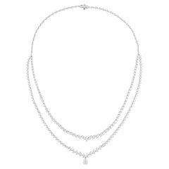 12.02Ct Mixed Cut Two Row Fine Diamond Graduated Bridal Necklace 14K White Gold