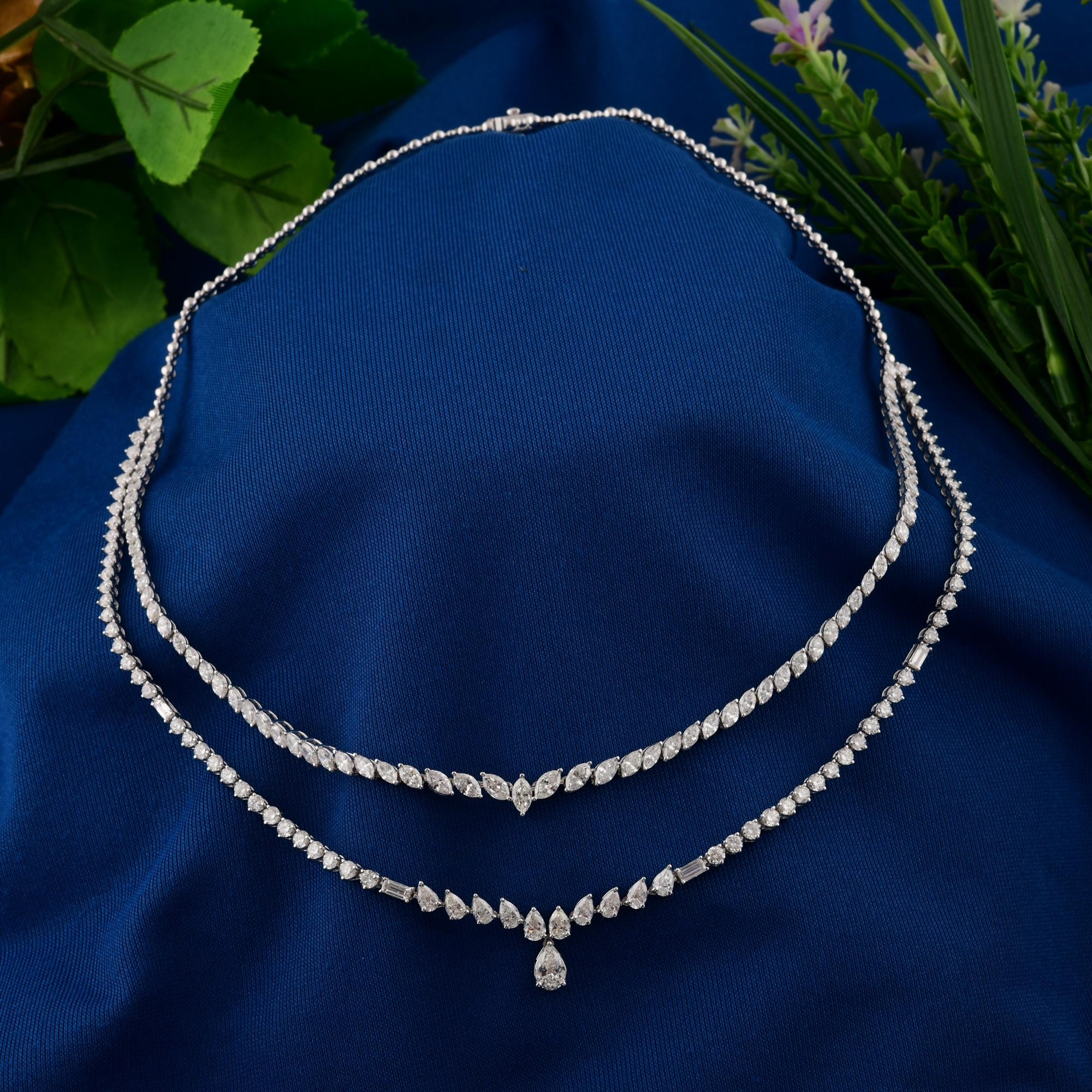 Taglio misto 12.02Ct Mixed Cut Two Row Fine Diamond Graduated Bridal Necklace 18K White Gold in vendita