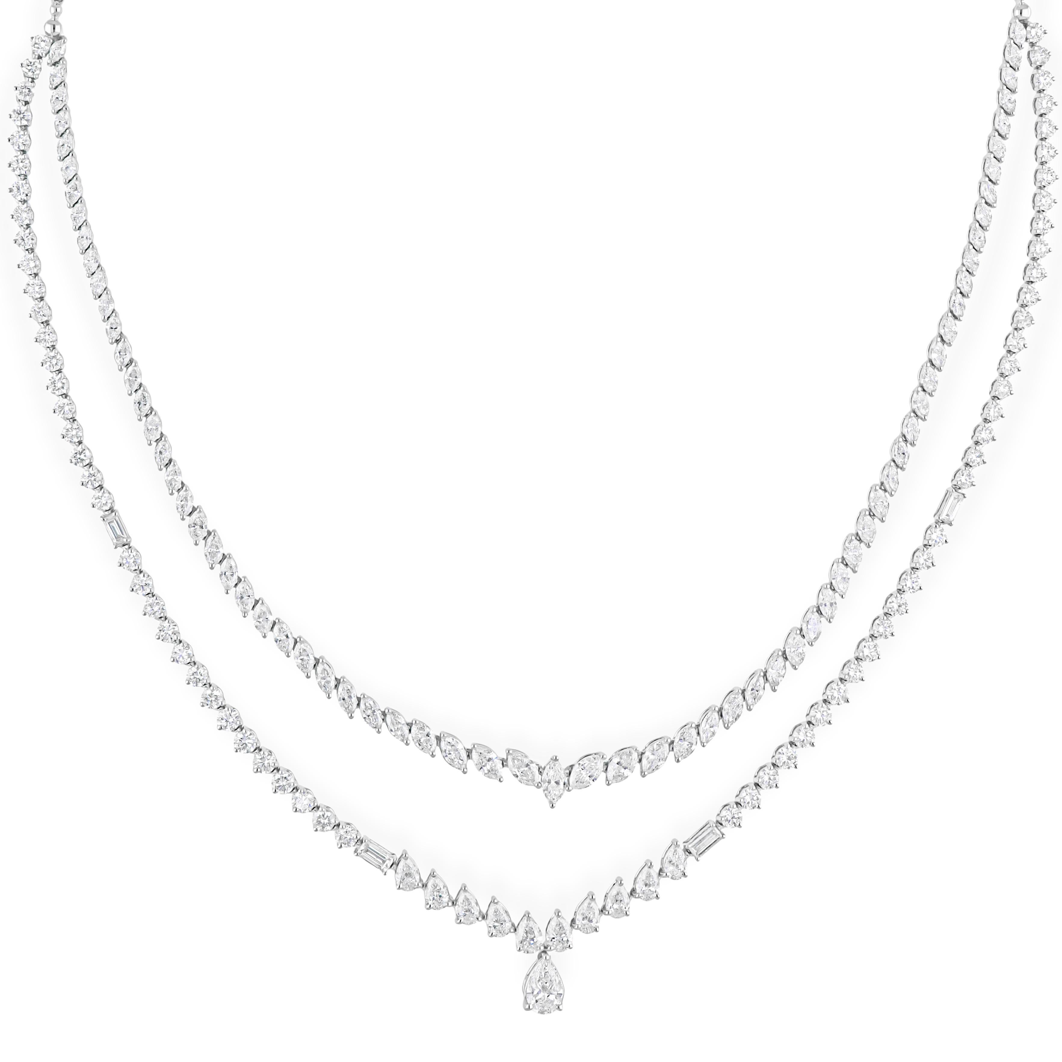 12.02Ct Mixed Cut Two Row Fine Diamond Graduated Bridal Necklace 18K White Gold In condizioni Nuovo in vendita a Diera, Dubai