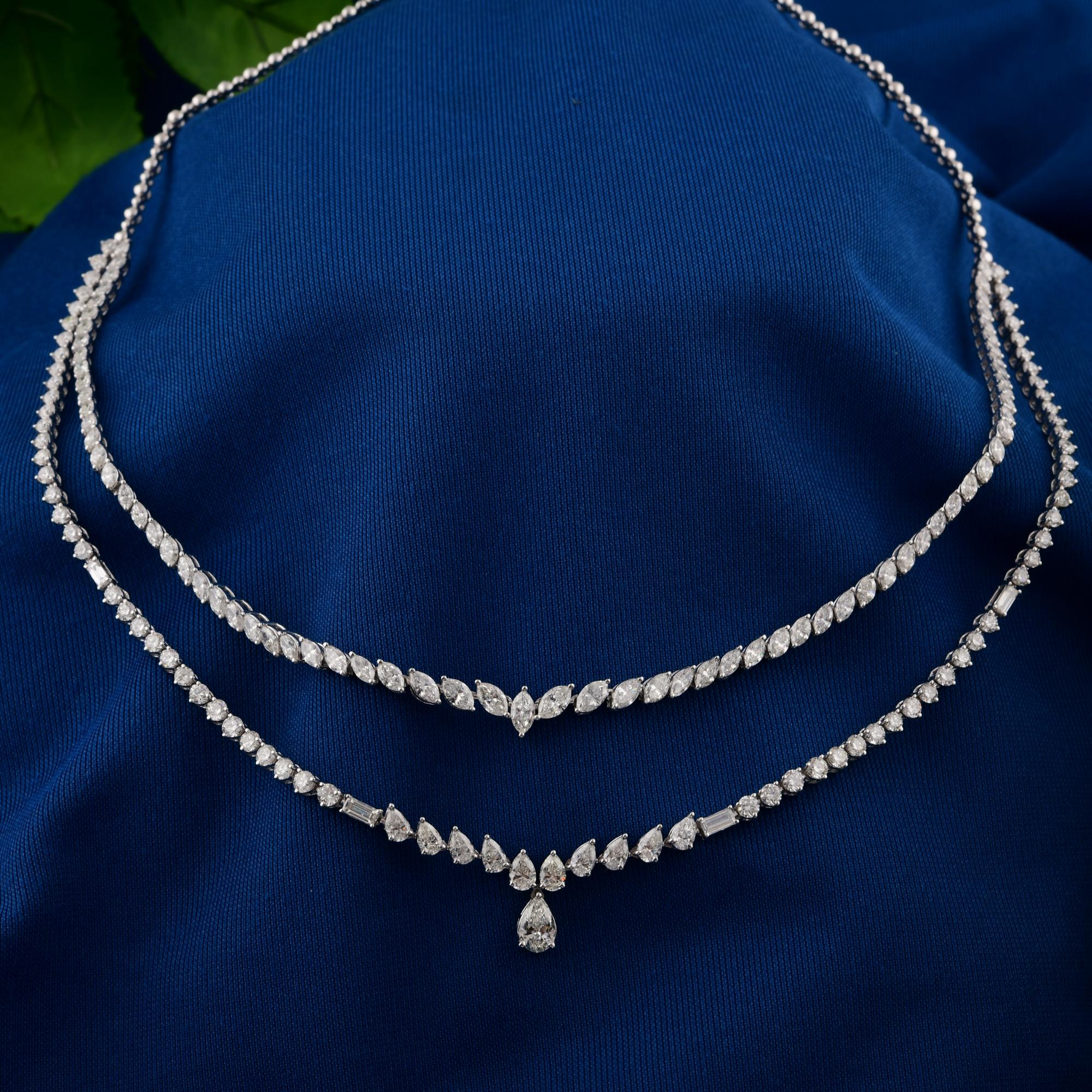 Donna 12.02Ct Mixed Cut Two Row Fine Diamond Graduated Bridal Necklace 18K White Gold in vendita