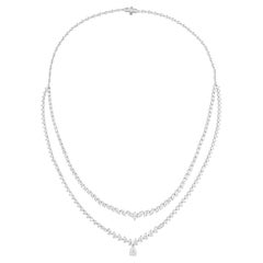 12.02Ct Mixed Cut Two Row Fine Diamond Graduated Bridal Necklace 18K White Gold