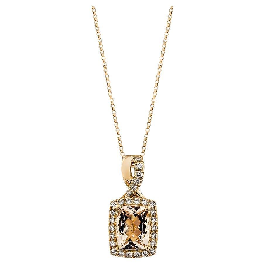1.203 Carat Morganite Pendant in 18Karat Rose Gold with White Diamond. For Sale