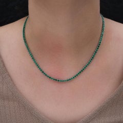 12.03 Ct Green Emerald Gemstone Tennis Necklace 18k White Gold