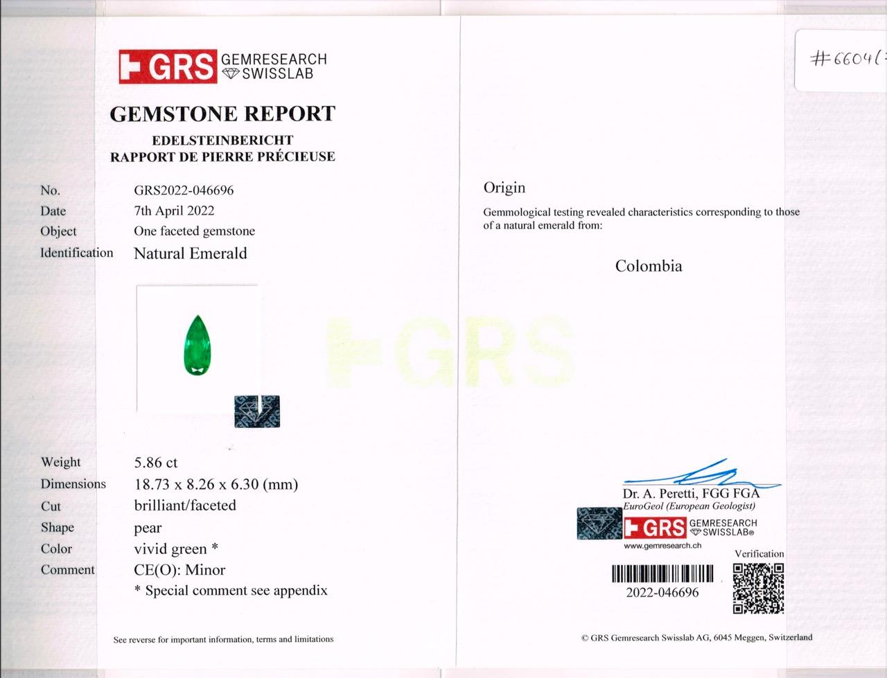 Taglio a goccia 12,04 carati a forma di pera coppia Grs certificata Muzo in vendita