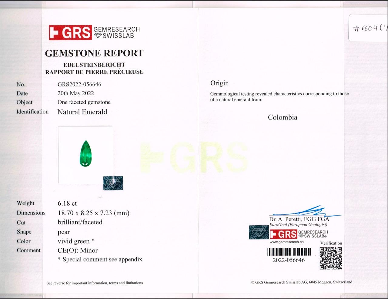12,04 carati a forma di pera coppia Grs certificata Muzo In condizioni ottime in vendita a Hong Kong, HK