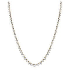 Collier tennis rivière en or jaune 14 carats avec diamants ronds gradués de 12,05 carats