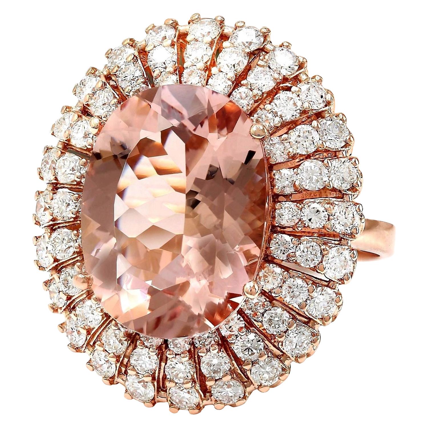 12.05 Carat  Morganite 14K Solid Rose Gold Diamond Ring
Item Type: Ring
Item Style: Cocktail
Material: 14K Rose Gold
Mainstone: Morganite
Stone Color: Peach
Stone Weight: 9.90 Carat
Stone Shape: Oval
Stone Quantity: 1
Stone Dimensions: 16.00x12.00