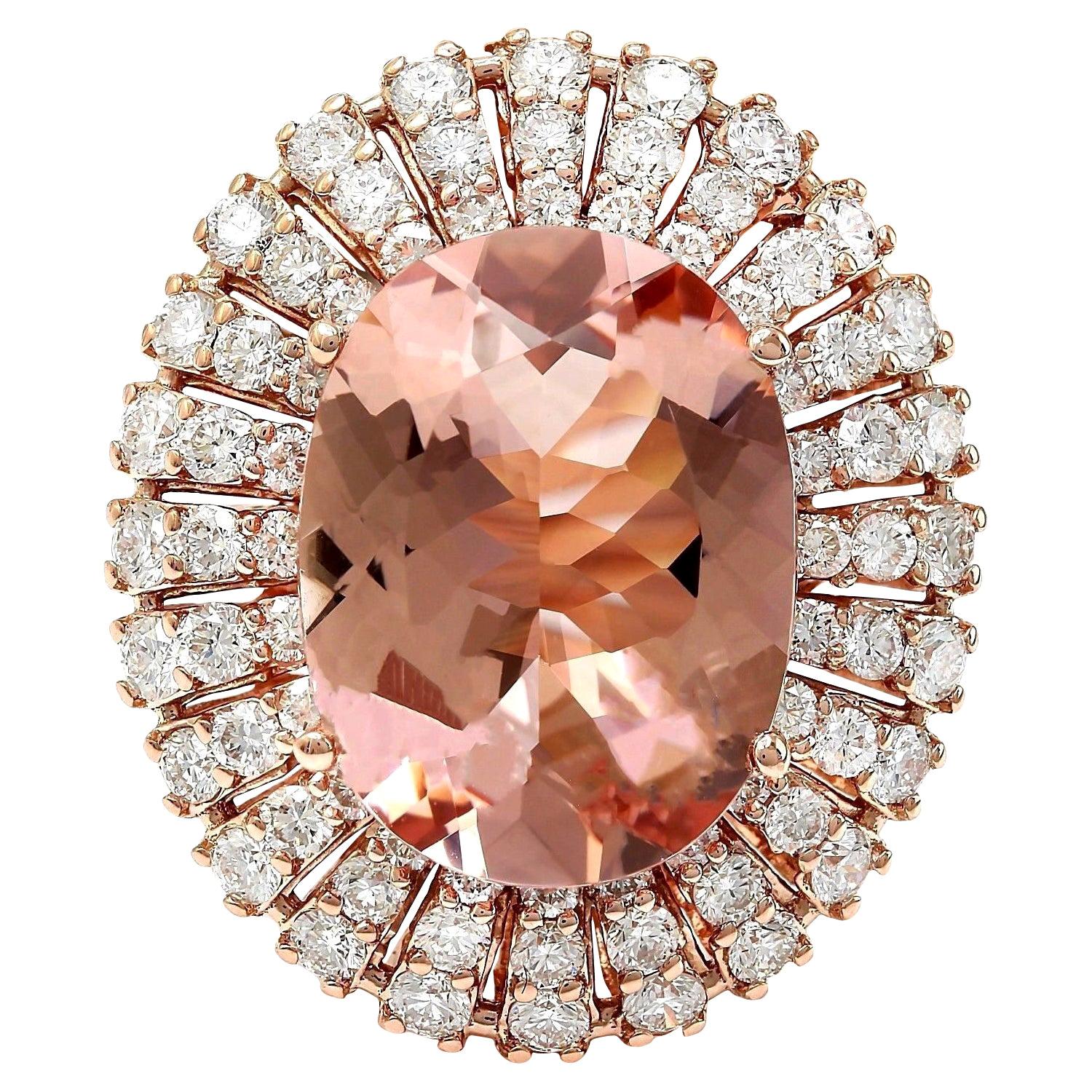 Dazzling Morganite Diamond Ring In 14 Karat Solid Rose Gold  For Sale