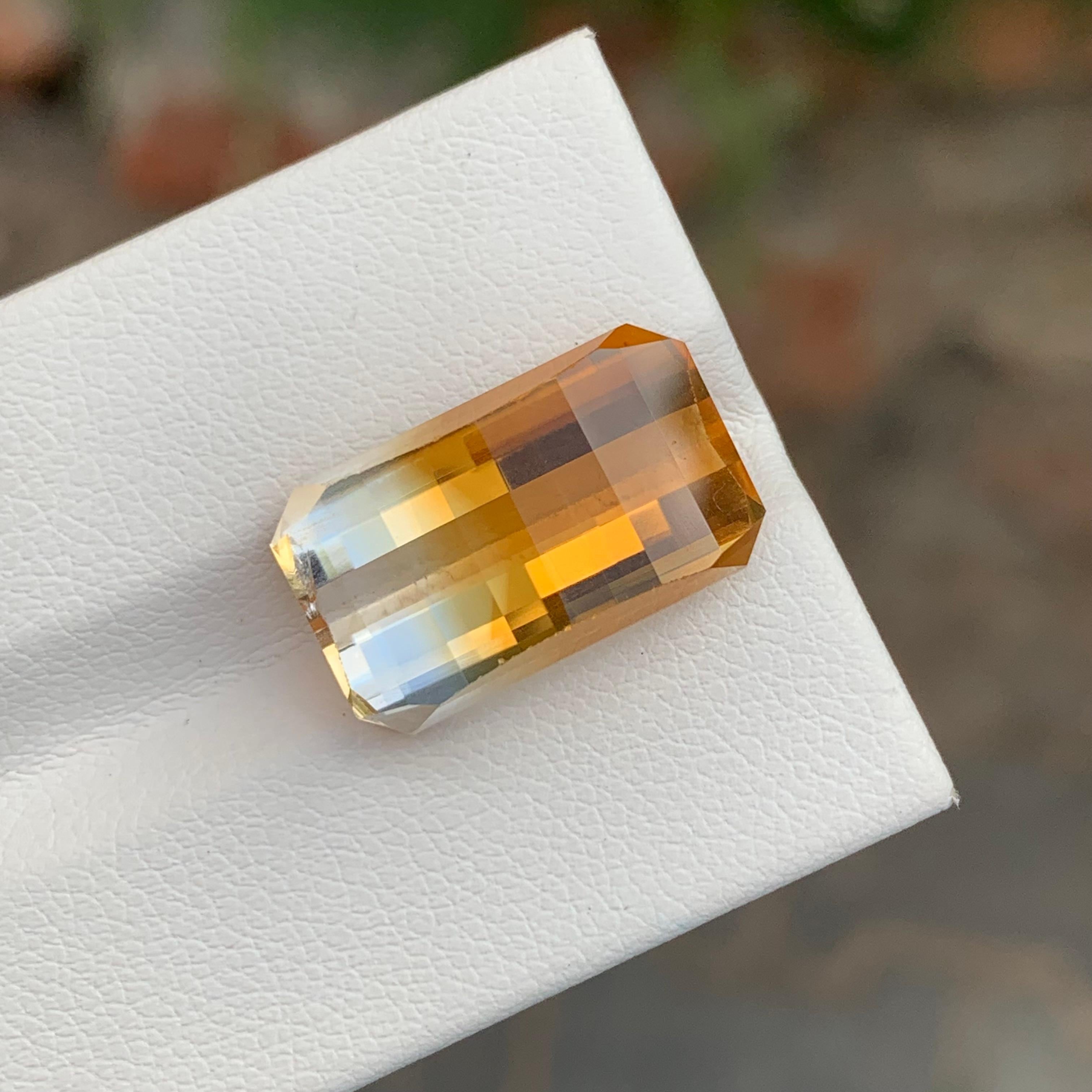 Taglio smeraldo 12,05 Carati Nature Sciolto Bi Colore Citrino Pixel Cut Gemma dal Brasile in vendita