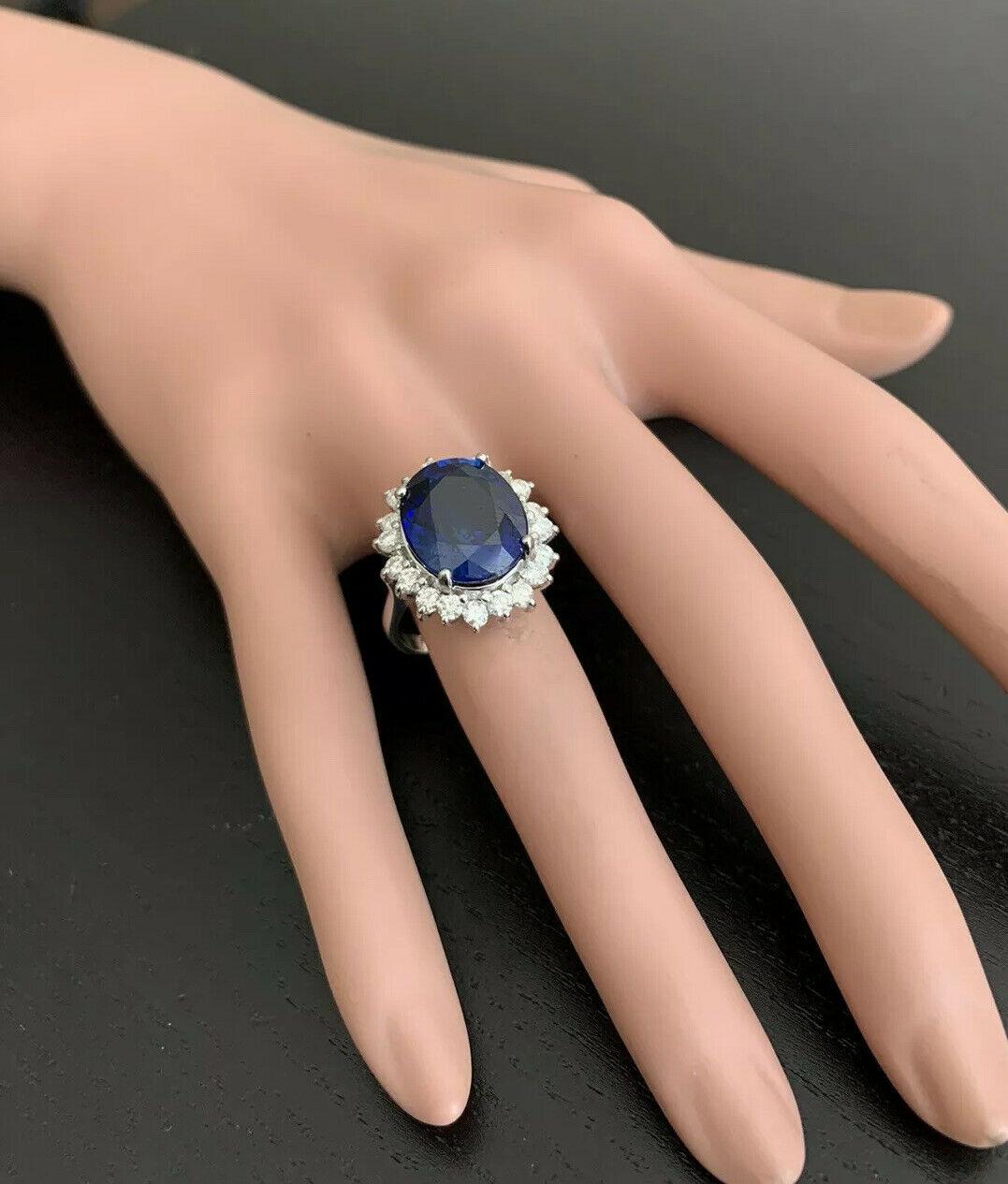 12.05ct Blue Sapphire and Natural Diamond 14K Solid White Gold Ring For Sale 4