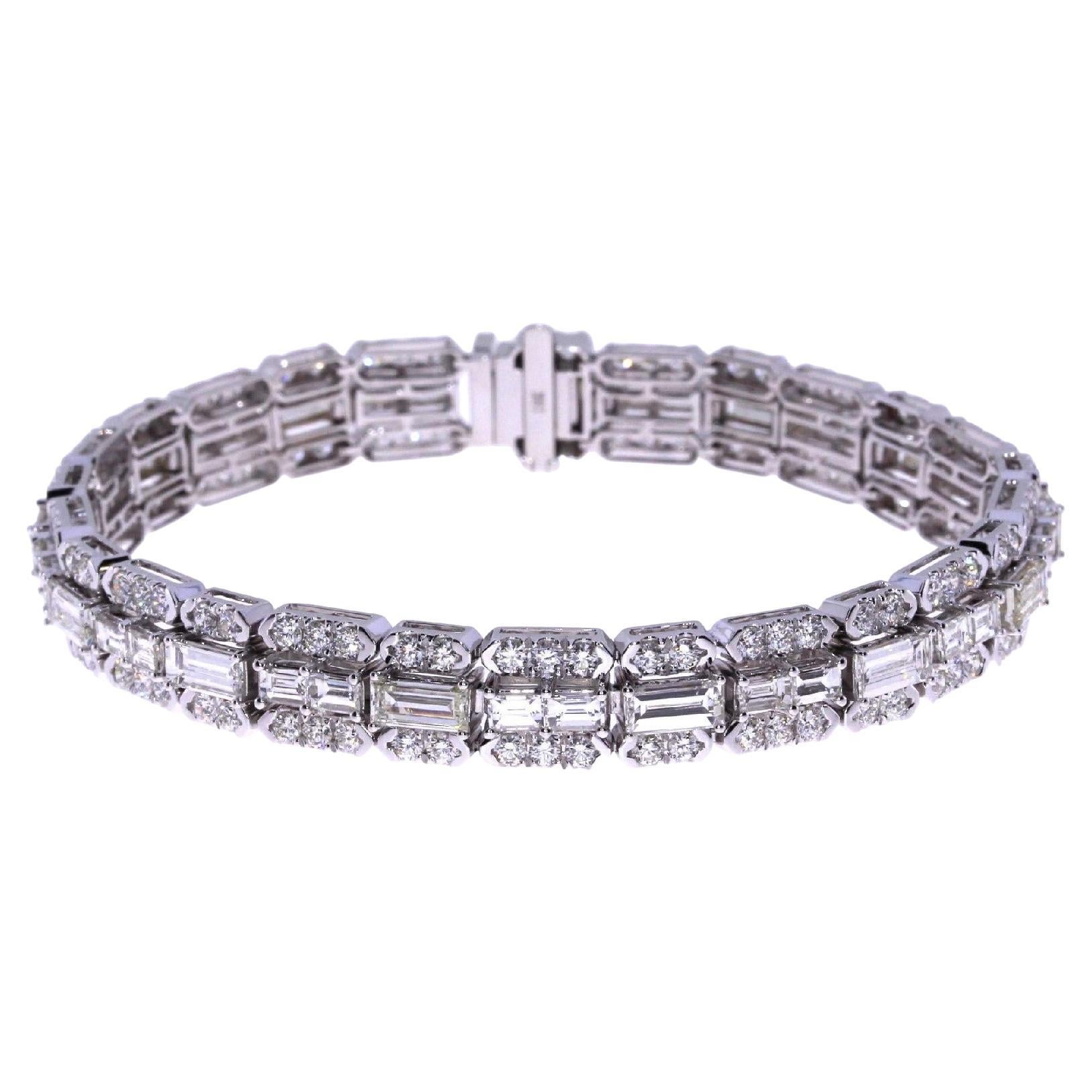 12.06ct Baguette and Round Diamond Bracelet For Sale