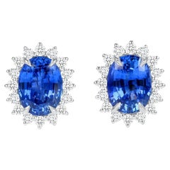 12.06ct oval Ceylon sapphire earrings in platinum. GIA certified.