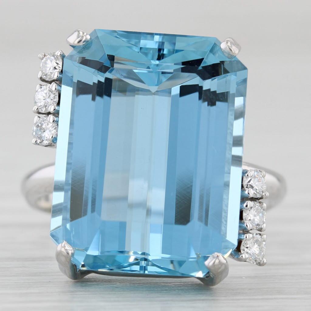 Emerald Cut 12.06ctw Aquamarine Diamond Ring 14k White Gold Size 6.25 Cocktail