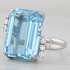 12.06ctw Aquamarine Diamond Ring 14k White Gold Size 6.25 Cocktail