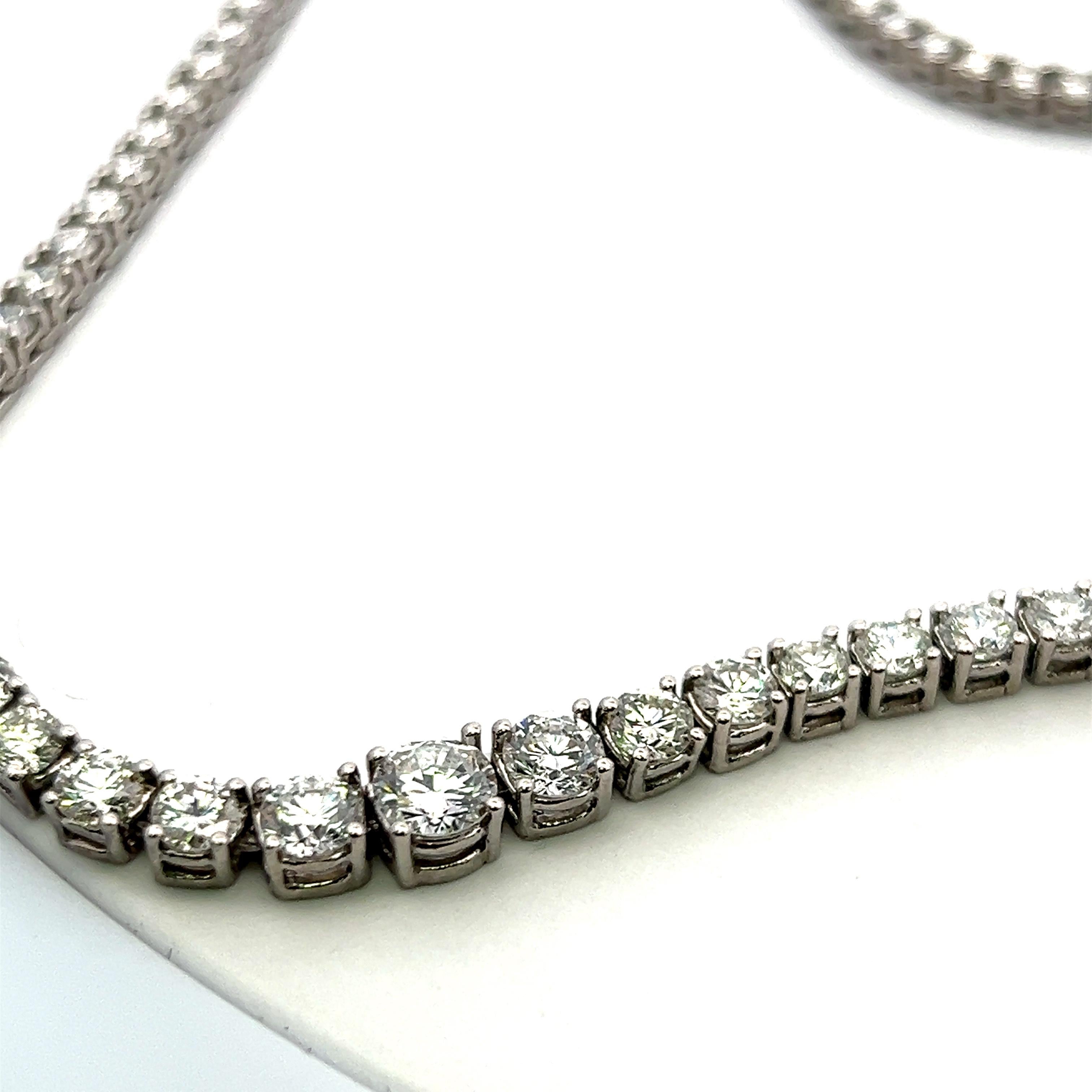 Brilliant Cut 12.07 Carat Round Brilliant Diamond 18 Karat White Gold Riviera Necklace For Sale