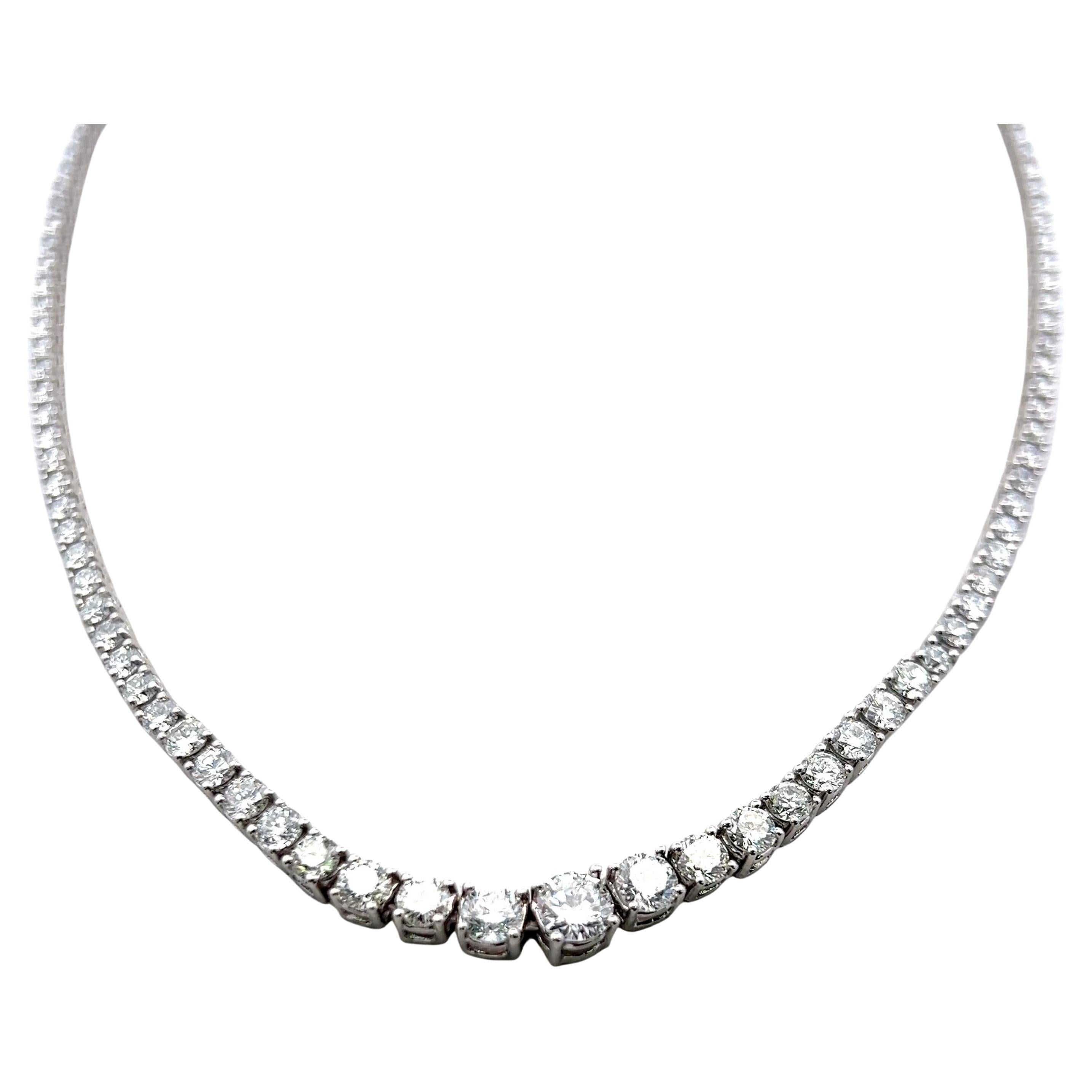 12.07 Carat Round Brilliant Diamond 18 Karat White Gold Riviera Necklace