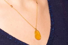 12.07 Carat Sapphire Diamond Rose Cut 18 KT Yellow Gold Pendant Necklace