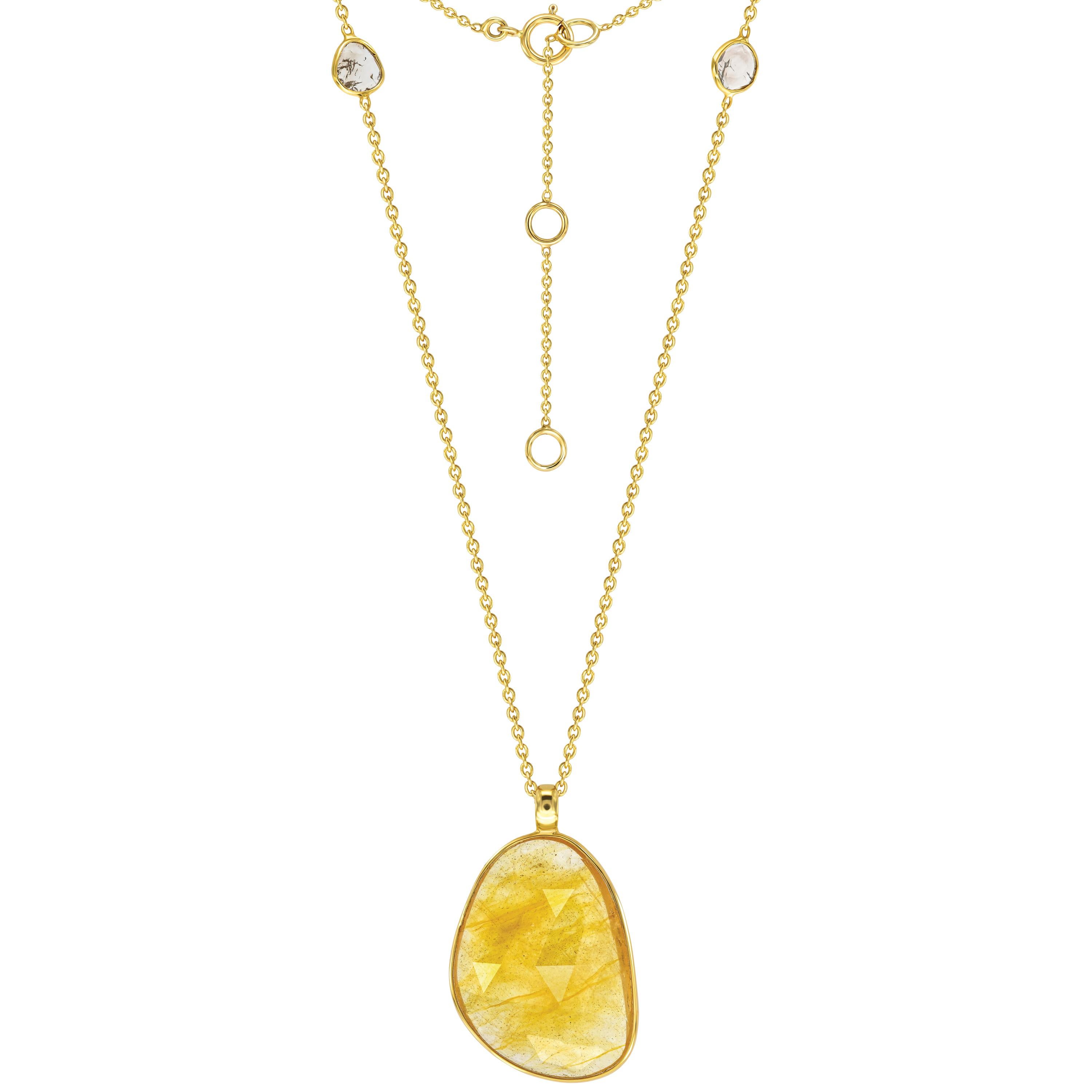 12.07 Carat Sapphire Diamond Rose Cut 18 KT Yellow Gold Pendant Necklace