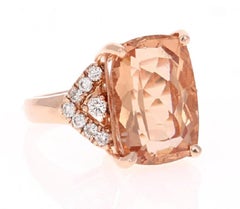 12.08 Carat Morganite Diamond 14 Karat Rose Gold Cocktail Ring