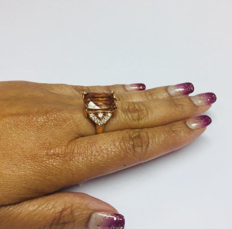 Contemporary 12.08 Carat Morganite Diamond 14 Karat Rose Gold Cocktail Ring For Sale