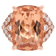 12.08 Carat Morganite Diamond 14 Karat Rose Gold Cocktail Ring