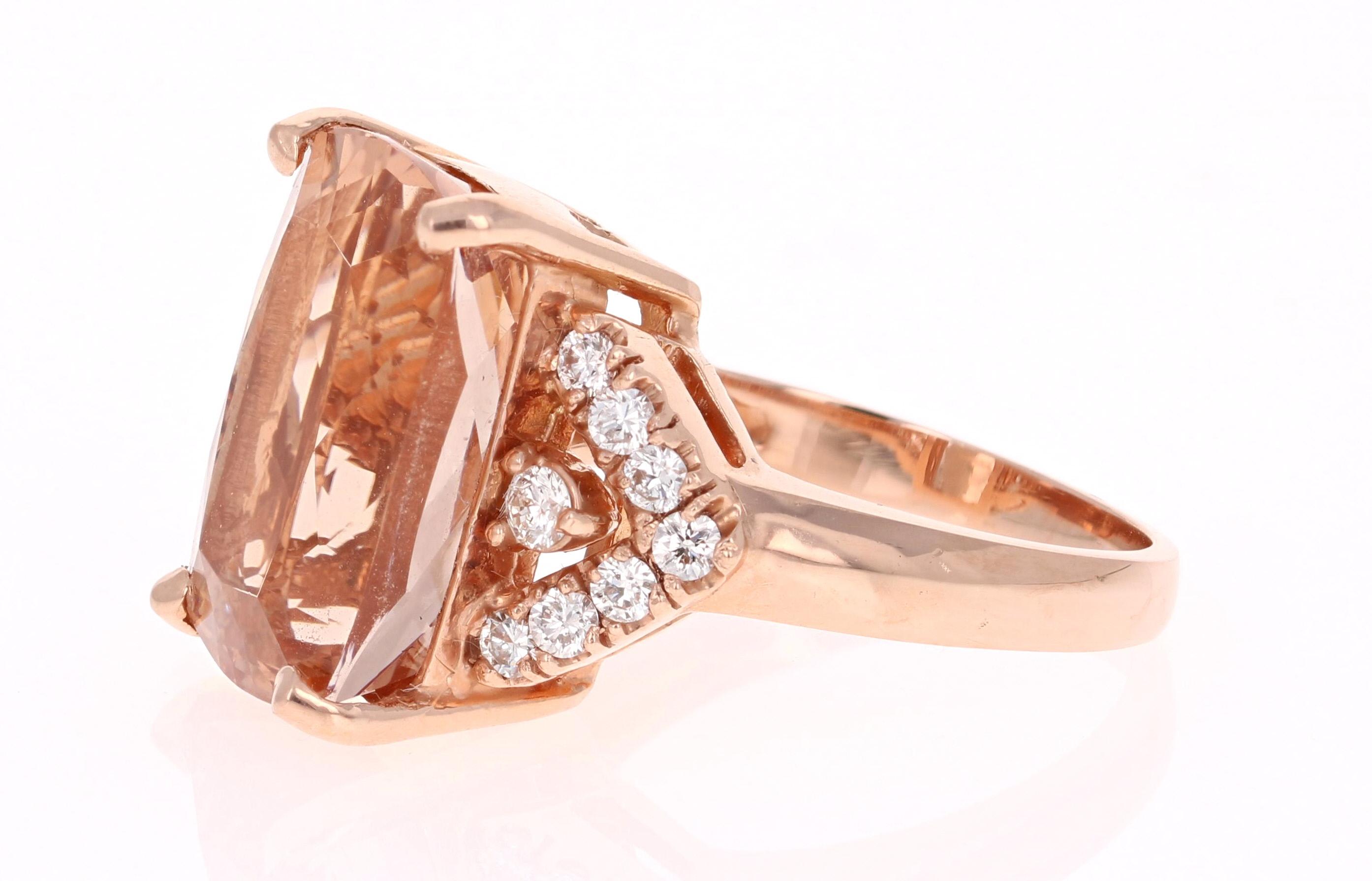 Modern 12.08 Carat Morganite Diamond Rose Gold Cocktail Ring