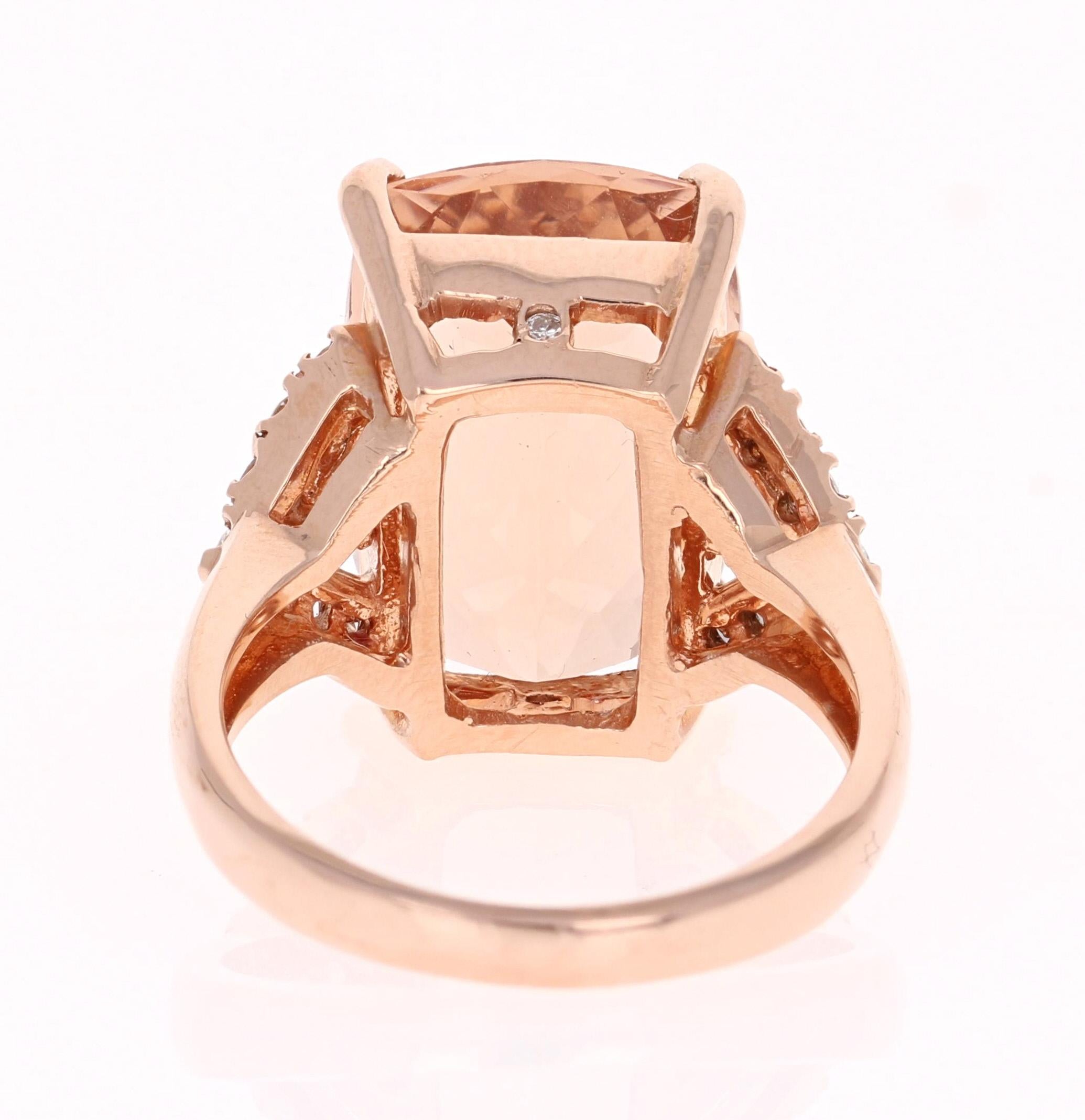 Cushion Cut 12.08 Carat Morganite Diamond Rose Gold Cocktail Ring