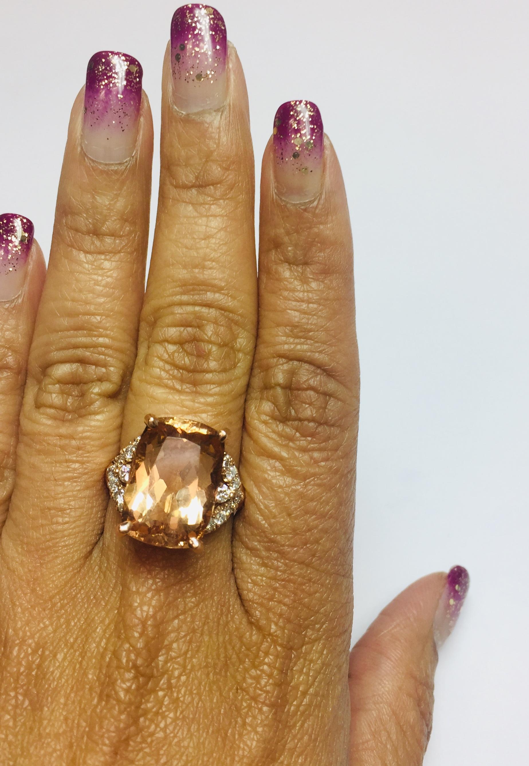 12.08 Carat Morganite Diamond Rose Gold Cocktail Ring In New Condition In Los Angeles, CA