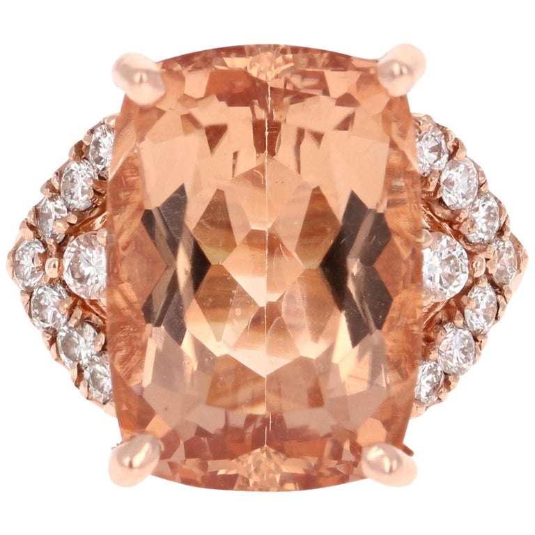 12.08 Carat Morganite Diamond Rose Gold Cocktail Ring For Sale at 1stDibs