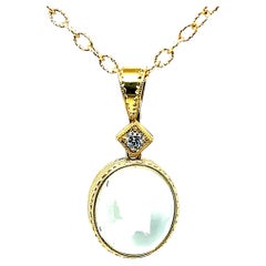 12.08 Ct. Oval Moonstone, Diamond, 18k Yellow Gold Bezel Pendant Necklace/Chain