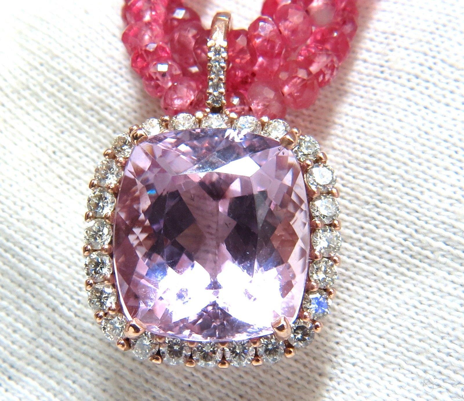 Cushion Cut 120.81ct Natural GIA Certified Kunzite Diamonds Spinel Necklace 18kt. Pinks