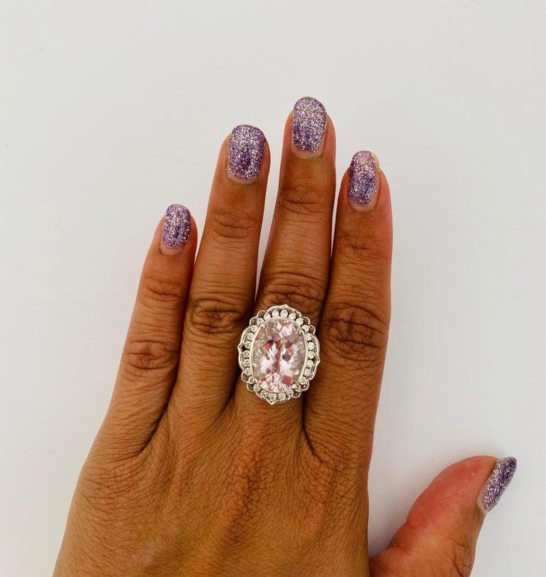 12.09 Carat Kunzite Diamond 14 Karat White Gold Cocktail Ring In New Condition For Sale In Los Angeles, CA