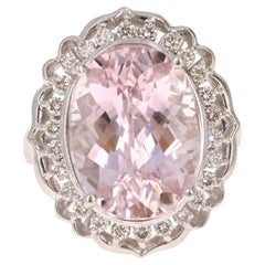 Anillo de cóctel de oro blanco de 14 quilates con diamante kunzita de 12,09 quilates