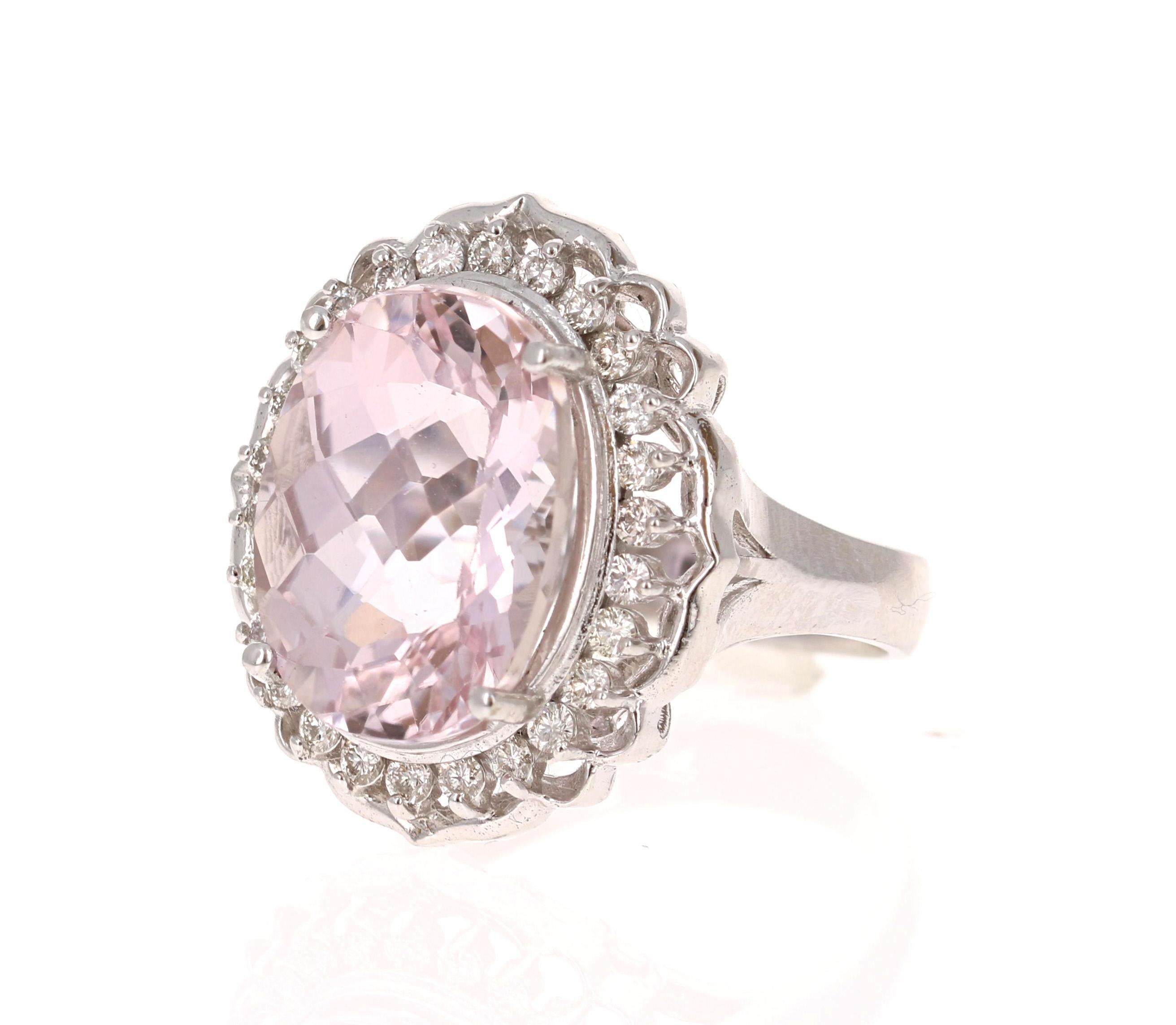 Contemporary 12.09 Carat Kunzite Diamond White Gold Ring