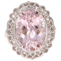 12.09 Carat Kunzite Diamond White Gold Ring