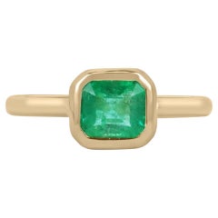 1,20ct 18K Vivid Green Emerald Cut Smaragd Solitär Gold Lünette Rechte Hand Ring