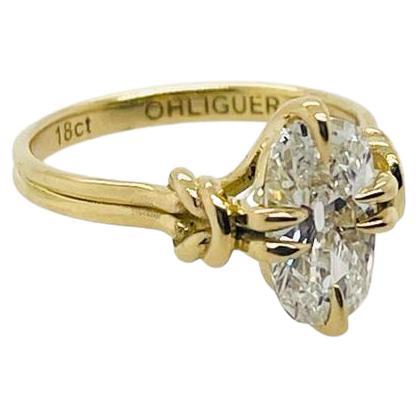 Bague de fiançailles solitaire en or jaune 18 carats avec diamant taille coussin antique de 1,20 carat