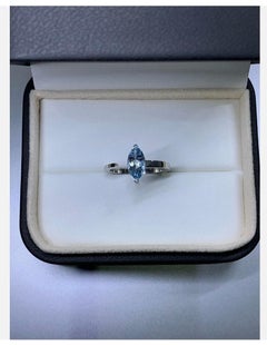 1.20ct Aquamarine marquise chunky solitaire engagement ring in platinum