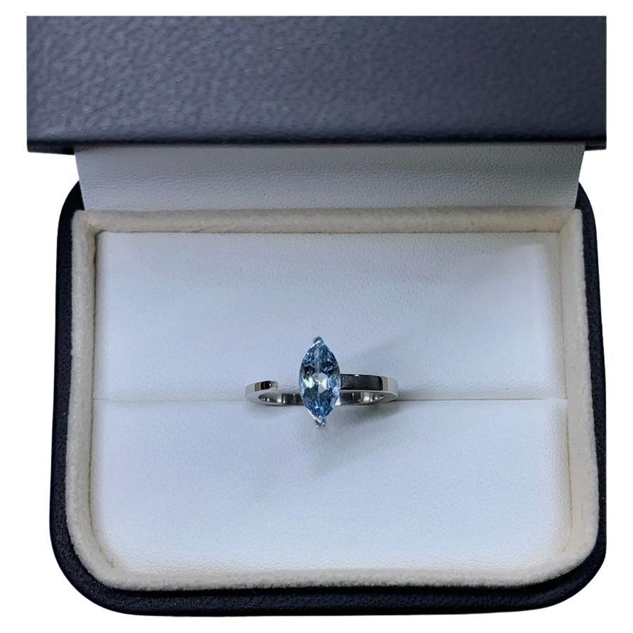 1.20ct Aquamarine marquise chunky solitaire engagement ring in platinum
