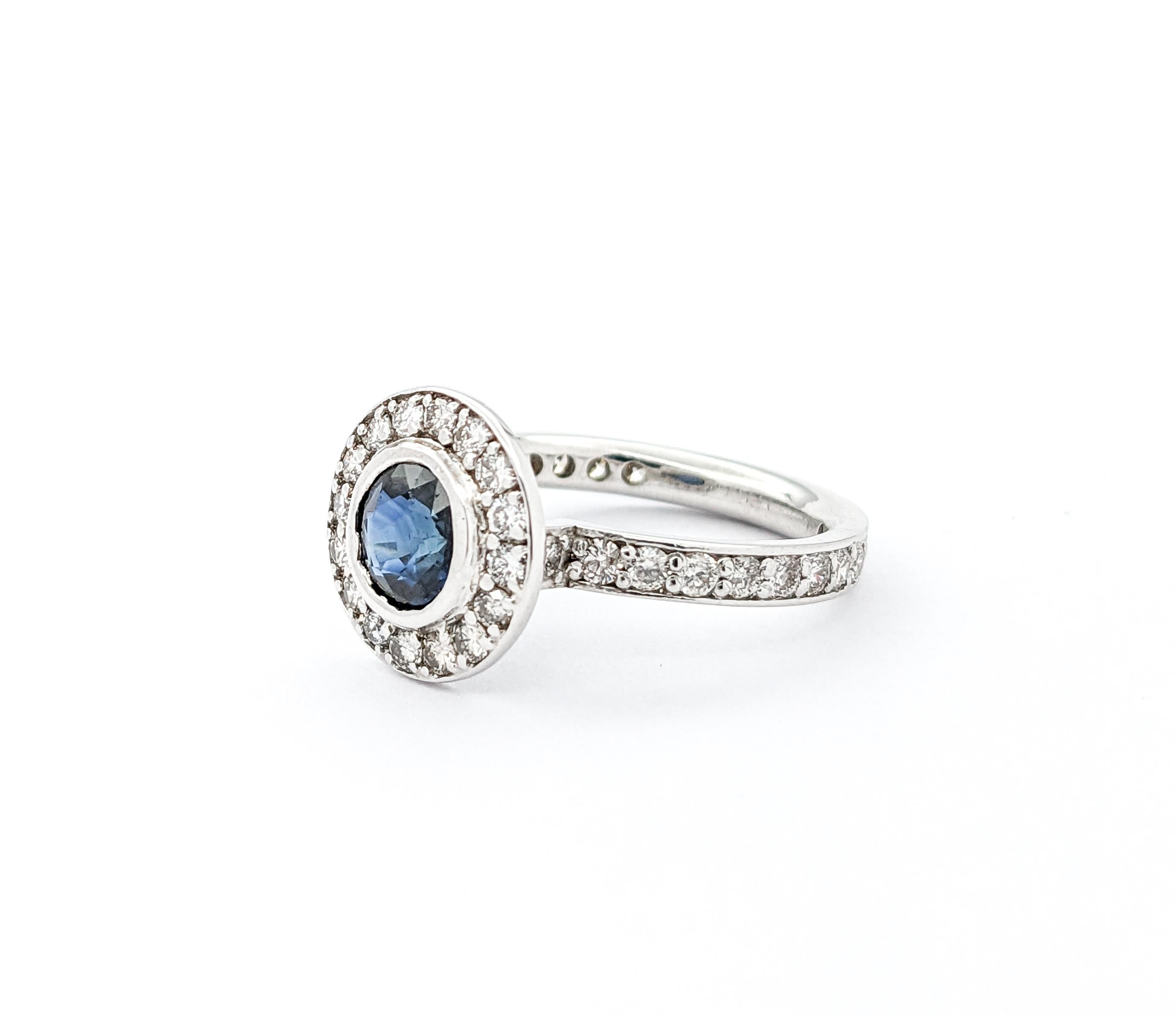 1.20ct Blue Sapphire & 1ctw Diamond Ring In White Gold For Sale 4