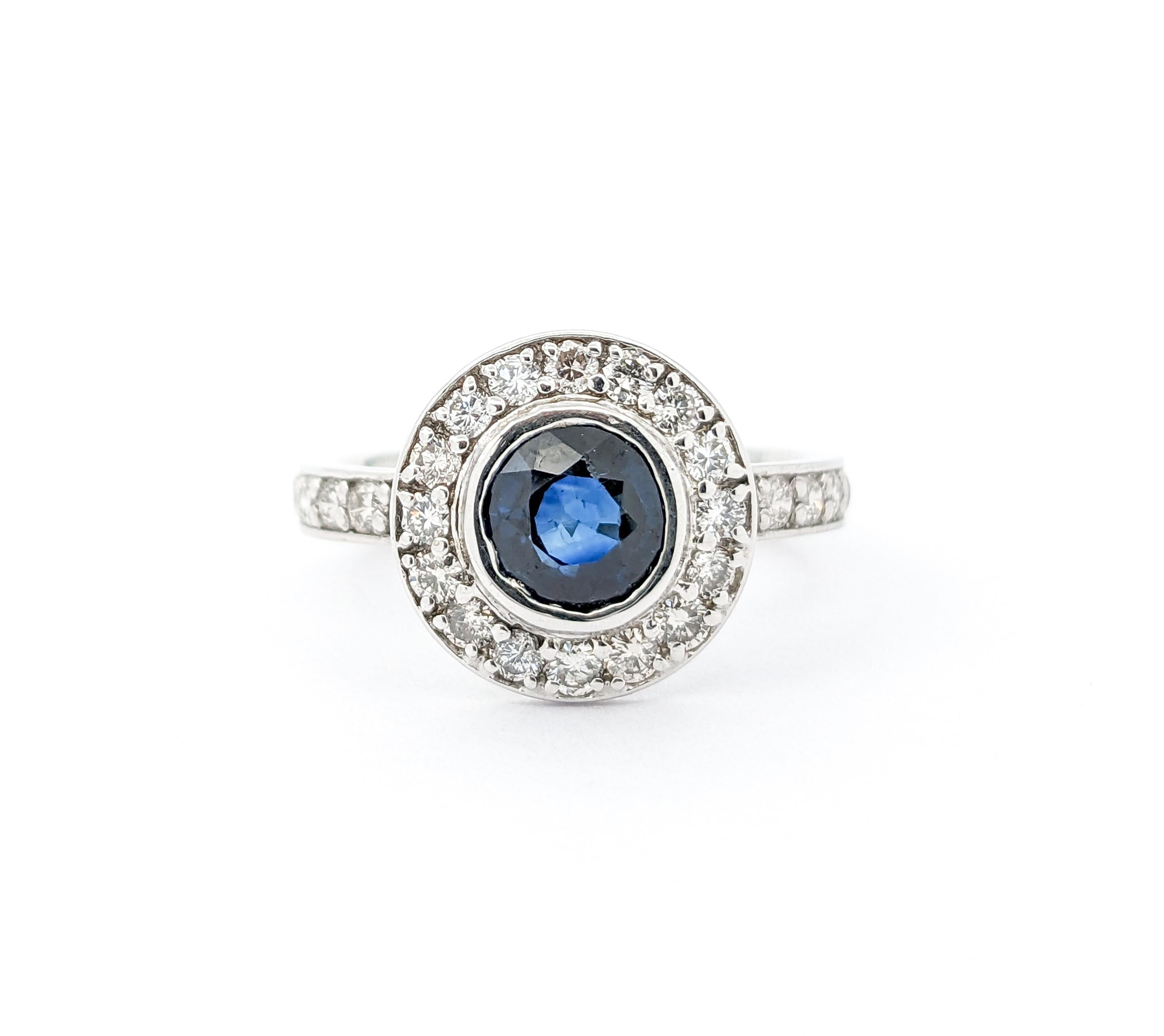 1.20ct Blue Sapphire & 1ctw Diamond Ring In White Gold For Sale 5