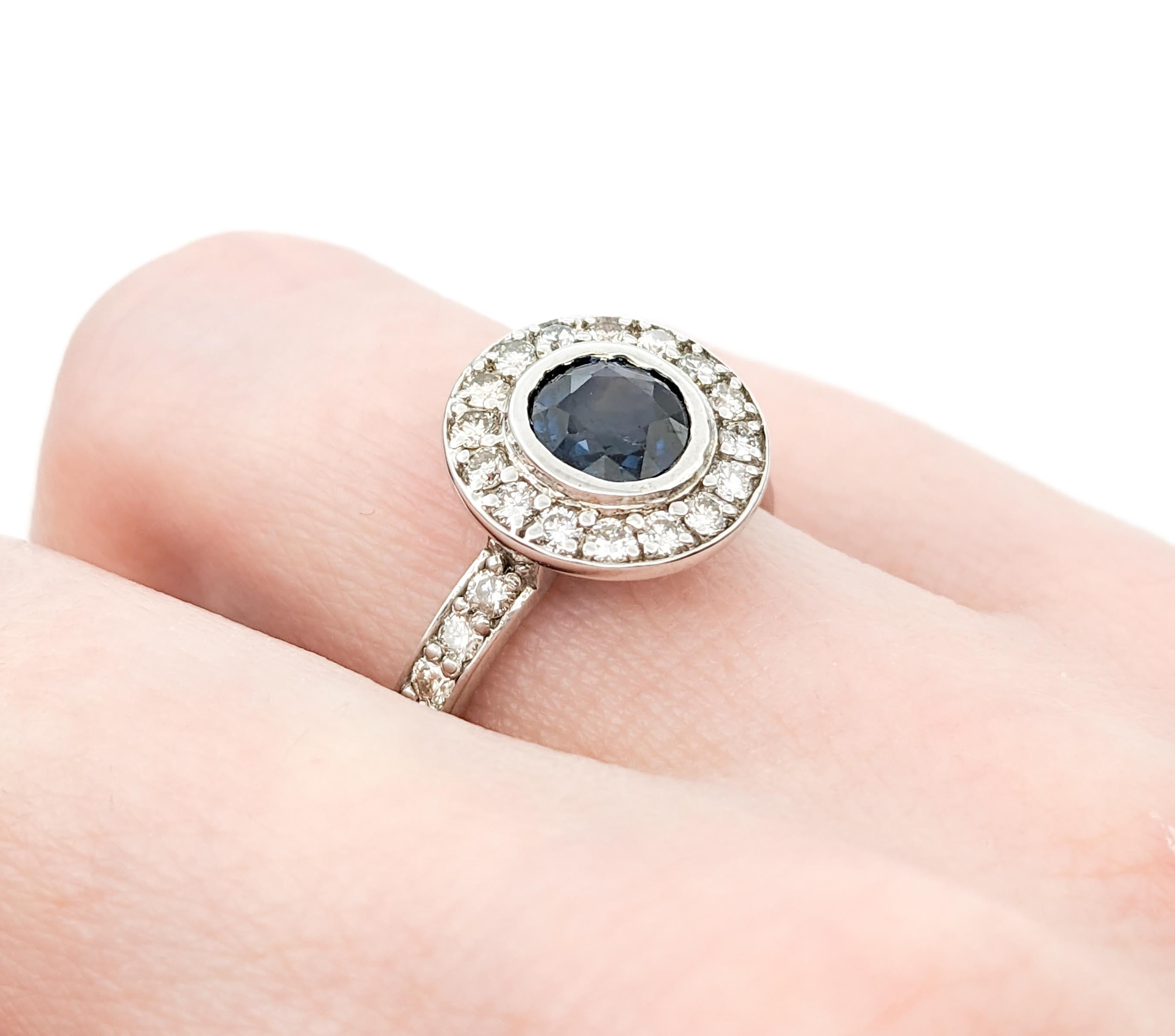 Round Cut 1.20ct Blue Sapphire & 1ctw Diamond Ring In White Gold For Sale