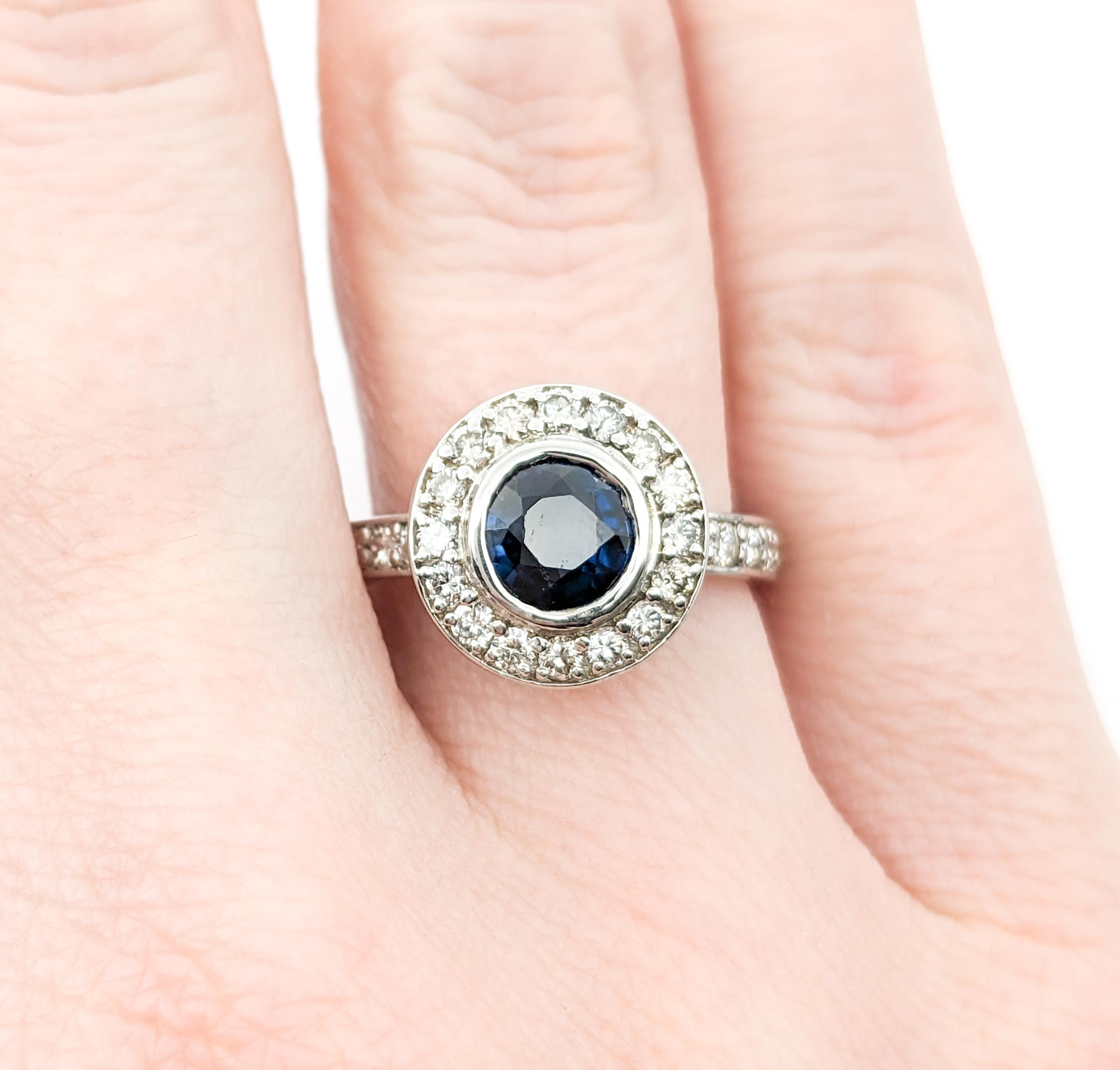 1.20ct Blue Sapphire & 1ctw Diamond Ring In White Gold In Excellent Condition For Sale In Bloomington, MN